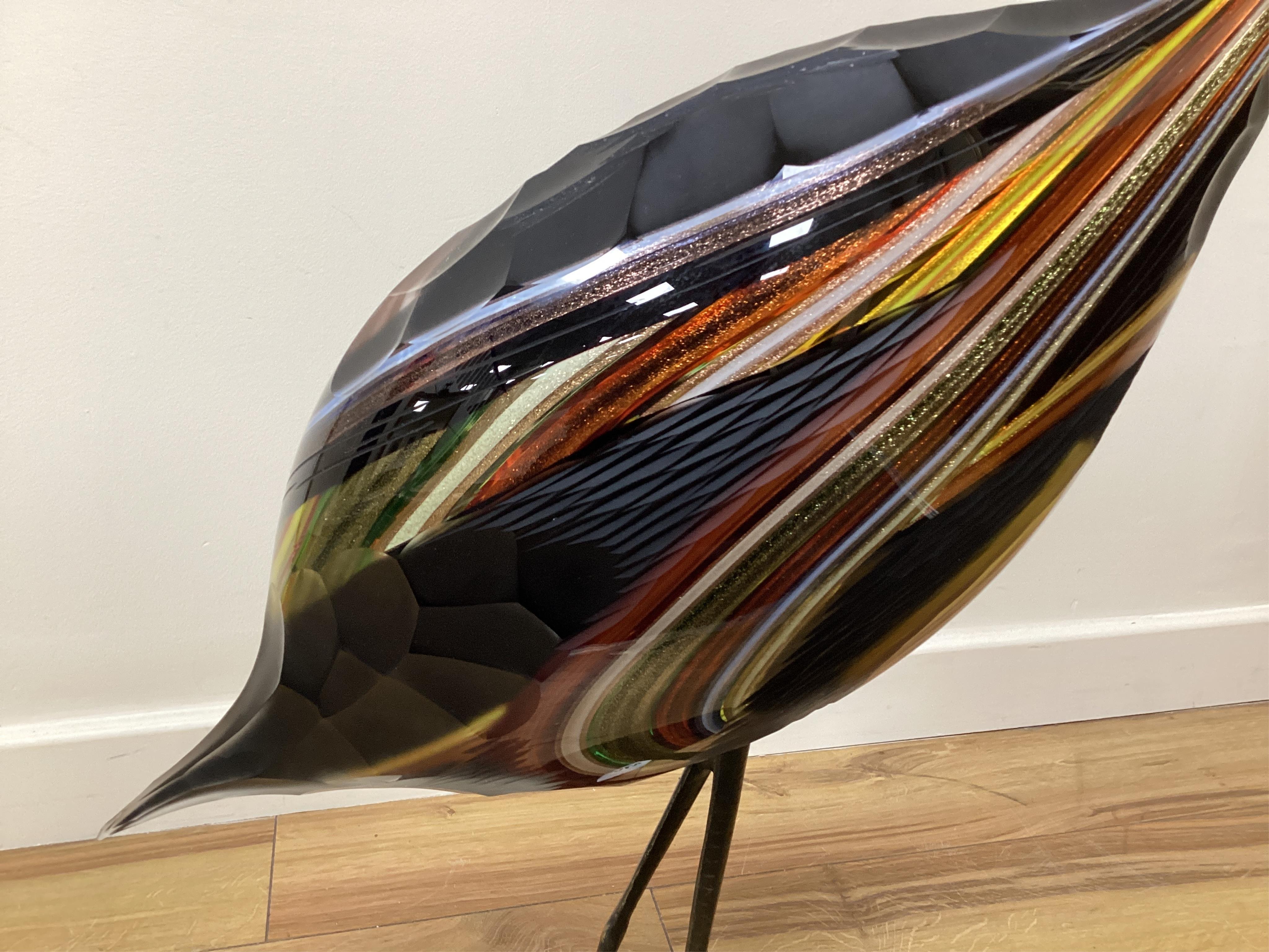 A large Murano glass model of an emu on stand, 97cm in length